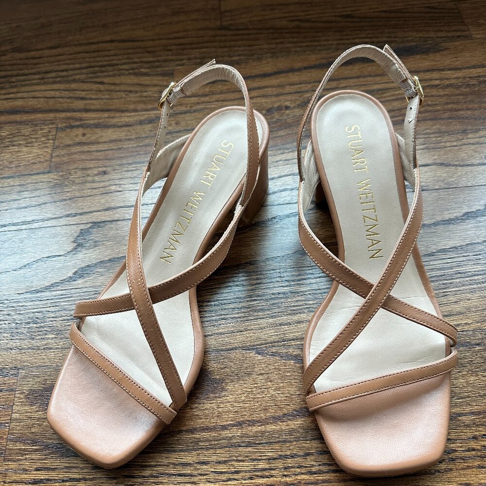 Stuart Weitzman Oasis Maui Leather Slingback Sandals, Tan, size 8